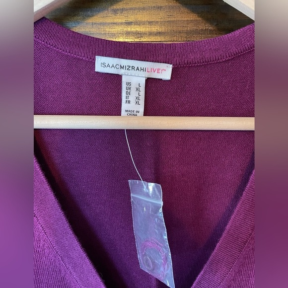 NWT Isaac Mizrahi Live Purple Peplum 3/4 Sleeve V-Neck Buttoned Cardigan… - Picture 2 of 6